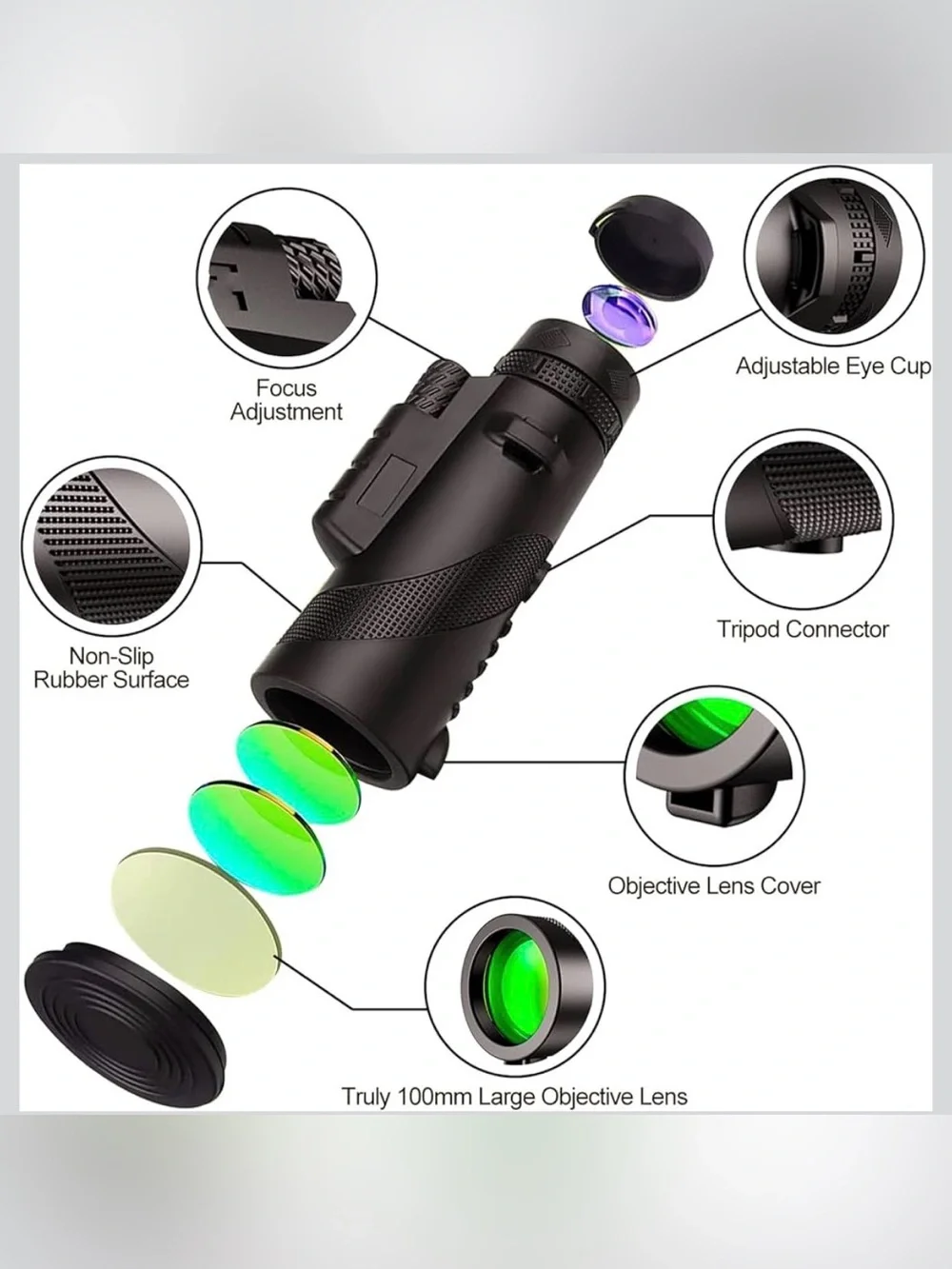 Black Monocular Telescope - High-Definition Green Lens